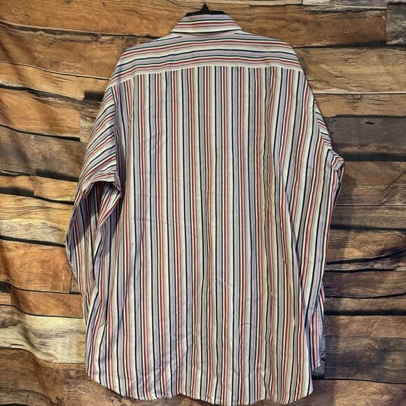 Thomas Dean Men's XXL Multicolor Striped Button Up Shirt Long Sleeve Flip Cuff - Picture 5 of 7
